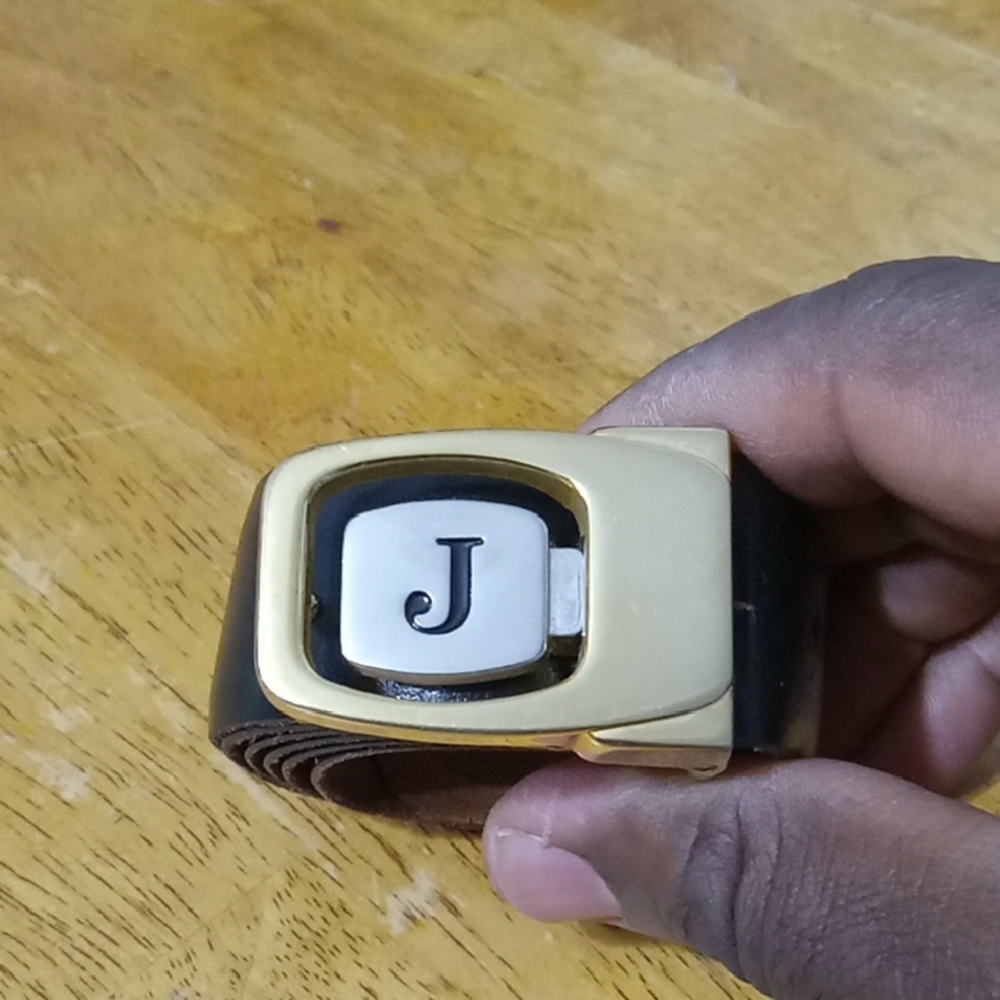 Gold Plated and Black Belt with Monogram Buckle